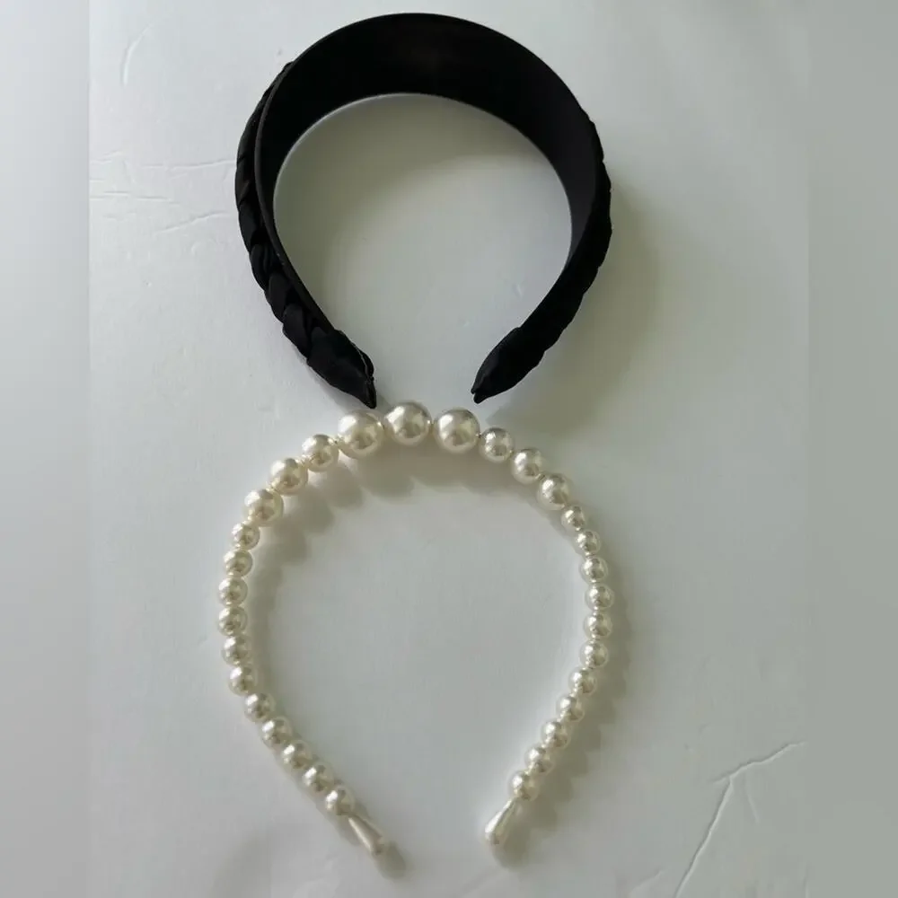 HEADBAND BUNDLE BLACK BRAIDED AND PEARL ONE SIZE